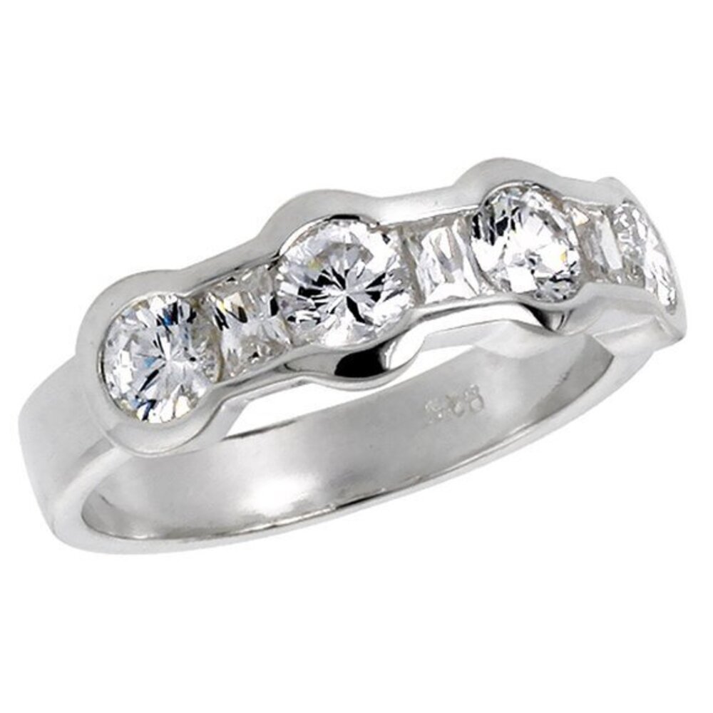 Silver Round Baguette cut Wedding Band sizes 6 7 8 9 10